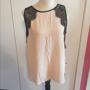 LOFT Black and Pink Polka Dot Lace Blouse